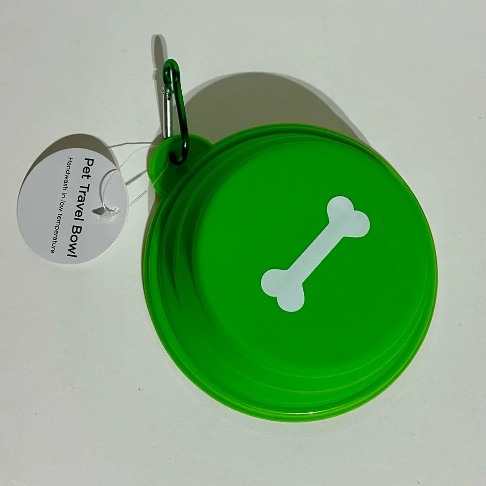 Collapsible Silicone Dog 5” Travel Bowl Dish 12oz Green Bone Pet Portable